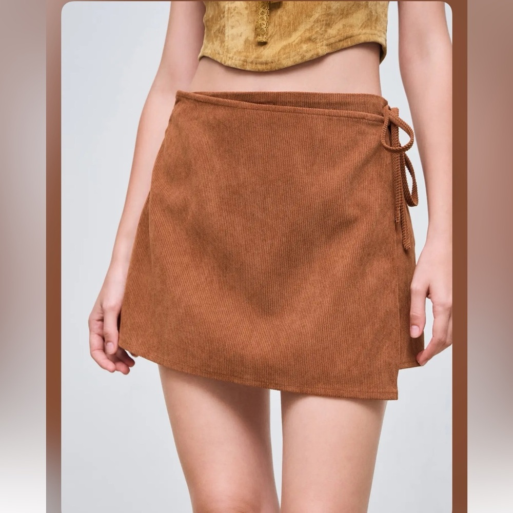 Cider CORDUROY MID RISE SOLID KNOTTED MINI SKIRT AB6-XS-19 - Picture 3 of 10